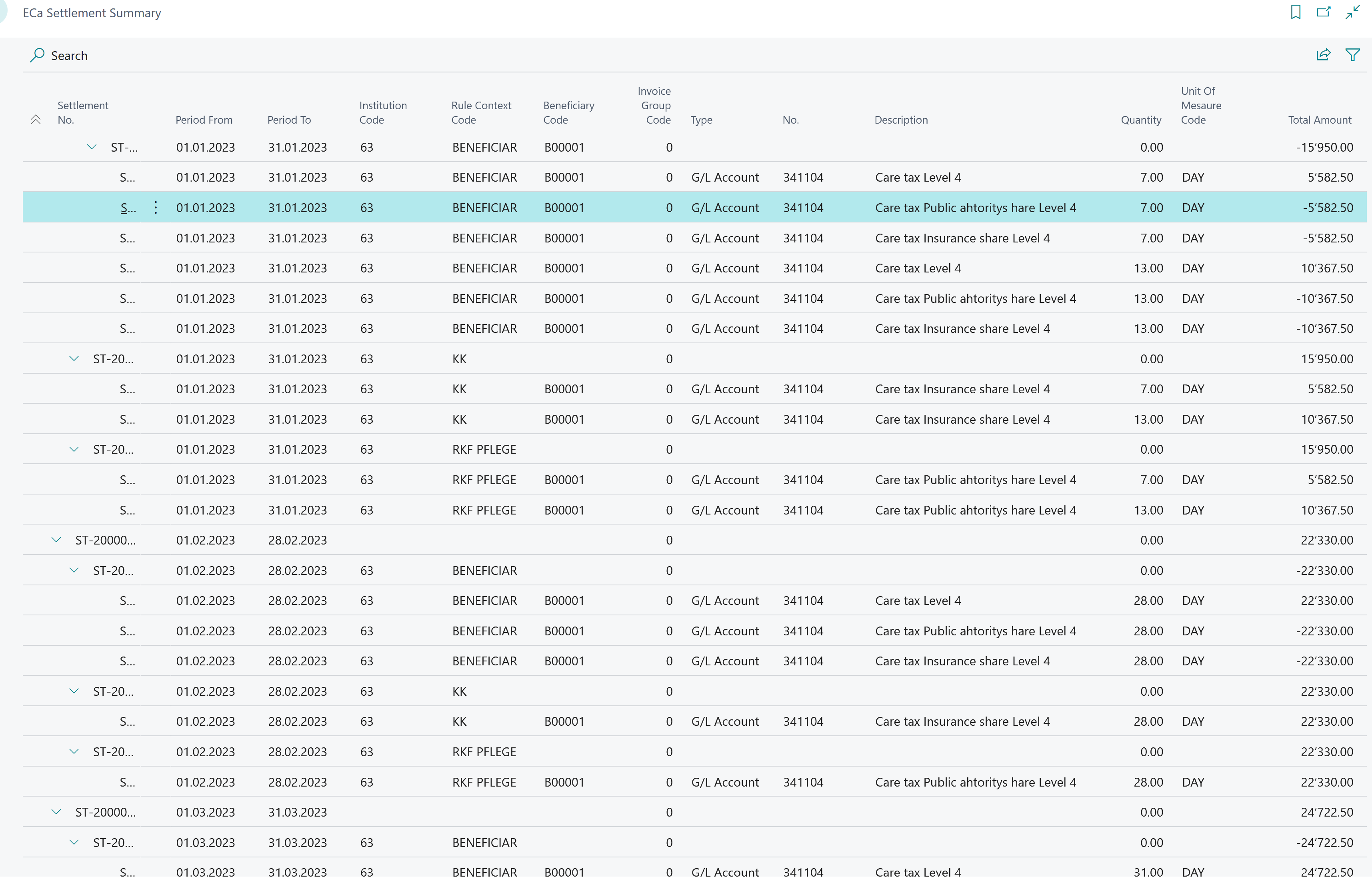 Settlement Calculation Result sample screenshot
